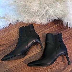 Calvin Klein Sleek Samara Black Vegan Leather Heeled Booties